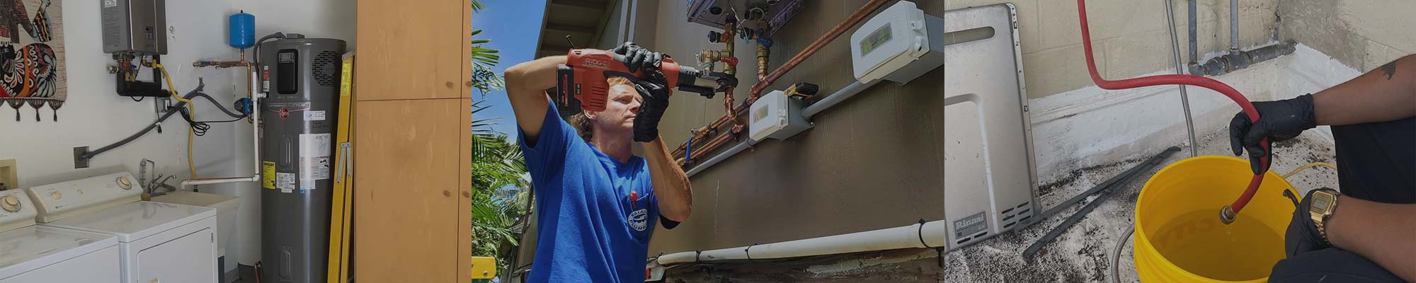 image of different plumbers servicing water heaters from Waialae plumbing